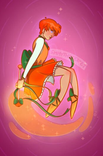 Character art of a citrusy orange-themed magical girl